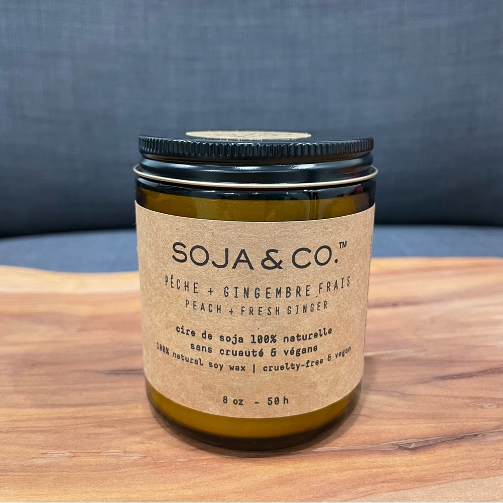 SOJA & CO. Peach and Fresh Ginger Candle 100% Natural Soy Wax Cruelty-Free Vegan